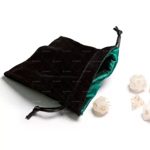 Velvet Dice Bag with Green Satin Lining 12x10cm