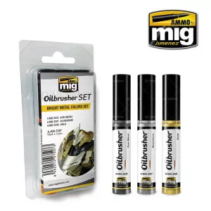 Ammo Mig: 7507 Oilbrusher Set - Bright Metal Colors Set