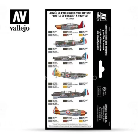 71.626 Vallejo Model Air Air War: Armèe de l'air Colors 1939 to 1942 "battle of France" & Vichy AF [8x17ml]