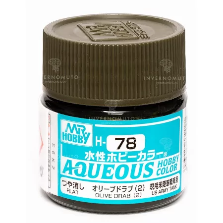 H-078 Mr Hobby Aqueous: Olive Drab (2)/Verde Oliva | Opaco | Carri Armati USA | (10ml)