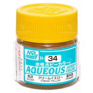 H-034 Mr Hobby Aqueous: Cream Yellow/Giallo Crema | Lucido | Primario (10ml)