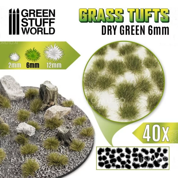 1246 Green Stuff World: Grass TUFTS - 6mm self-adhesive - DRY GREEN | Green Stuff World