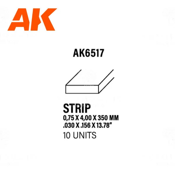 buy nowAK6517 Strips 0.75 x 4.00 x 350mm - STYRENE STRIP