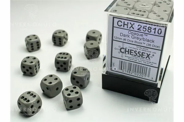 Chessex: CHX25810 D6 Opaque Dark Grey/Black (36)
