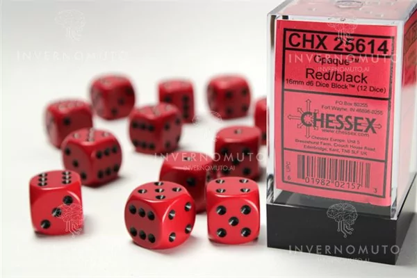Chessex: CHX25614 D6 16mm Opaque Red/Black (12)