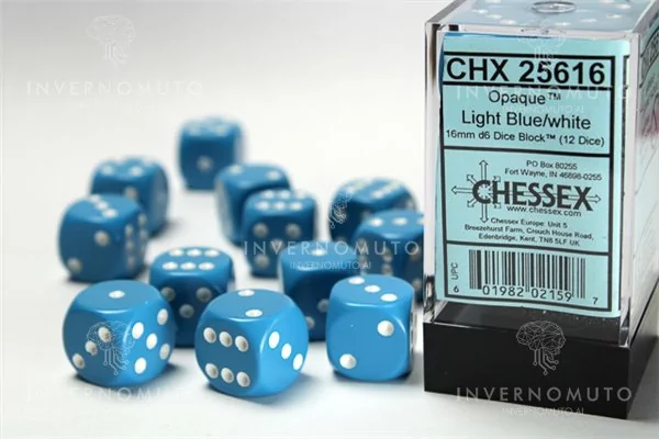 Chessex: CHX25616 D6 16mm Opaque Light Blue/White (12)
