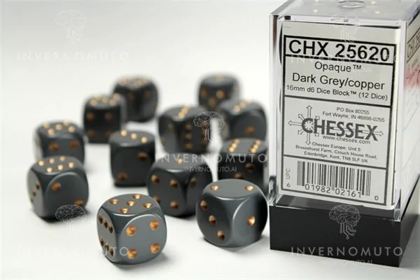 Chessex: CHX25620 D6 16mm Opaque Dark Grey/Copper (12)