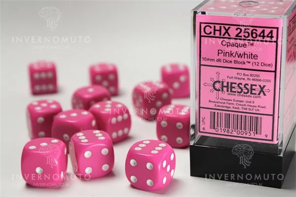 Chessex: CHX25644 D6 16mm Opaque Pink/White (12)