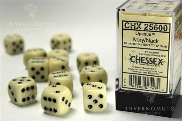 Chessex: CHX25600 D6 16mm Opaque Ivory/black (12)
