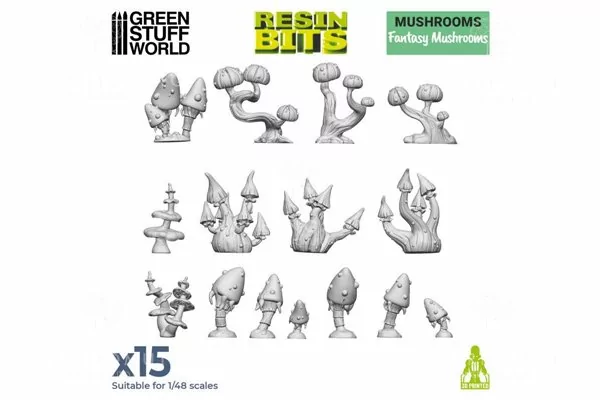 Green Stuff World: 11622 Resin Bits - Fantasy Mushrooms 1/48 [15]