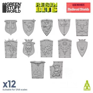 Green Stuff World: 12789 Resin Bits - Old World Medieval Shields 1/48 [12]