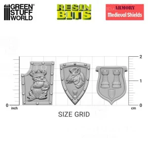 Green Stuff World: 12789 Resin Bits - Old World Medieval Shields 1/48 [12] 2