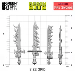 Green Stuff World: 12888 Resin Bits - Fire Swords 1/48 [20] 2